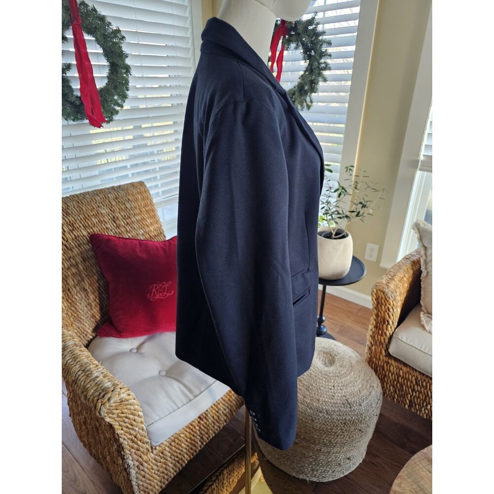 Lands' End Navy Blue Two Button Ponte Blazer Size 16 Career‎ Preppy Nautical - Picture 5 of 8